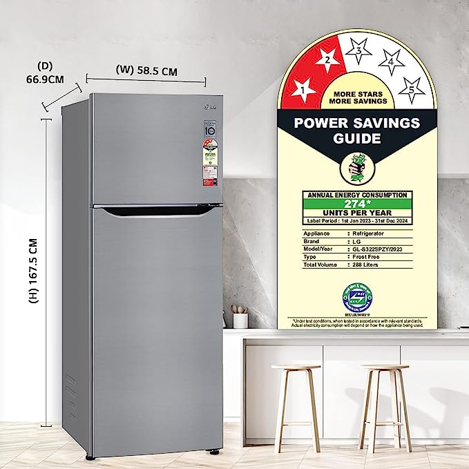 LG 288 L 2 Star Smart Inverter Frost-Free Double Door Refrigerator (GL-S322SPZY, Shiny Steel, Convertible) LG 288 L 2 Star Smart Inverter Frost-Free Double Door Refrigerator (GL-S322SPZY, Shiny Steel, Convertible)